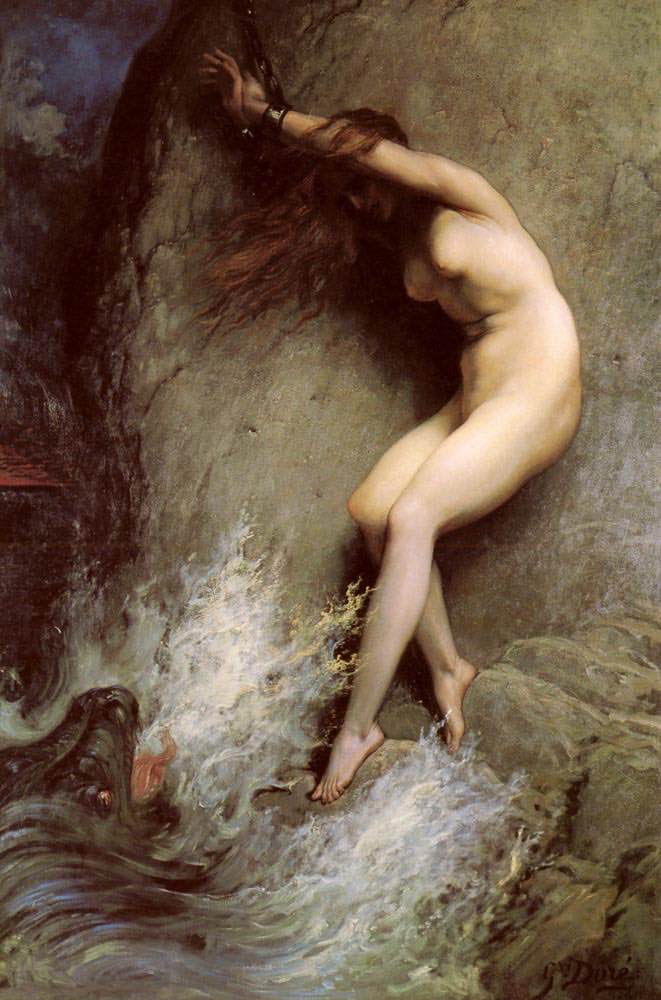 Andromeda encadenada en una roca de Gustave Doré
