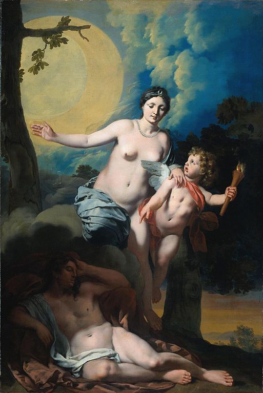 Selene y Endimión, acompañados por cupido, en una pintura de Gérard de Lairesse. Vía Wikimedia Commons.