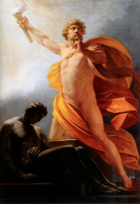 Prometeo entrega el fuego a la humanidad. Pintura de Heinrich Füger. Vía Wikimedia Commons.