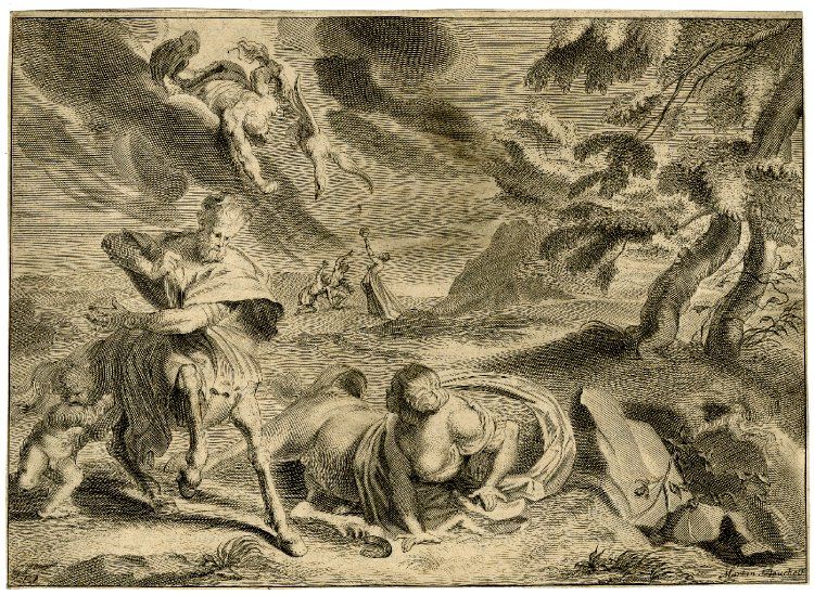 Ocirroe. Grabado de Martin Bouché. que forma parte de las ilustraciones que acompañana a  Las metamorfosis de Ovidio 1677. Vía Wikimedia Commons.