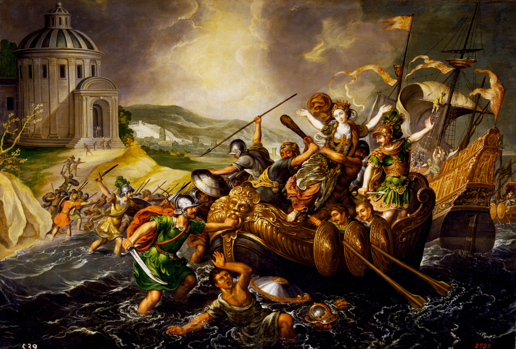 El rapto de Helena es uno de los principales eventos en el desarrollo de Guerra de Troya, este evento es recreado aquí por Juan de la Corte.