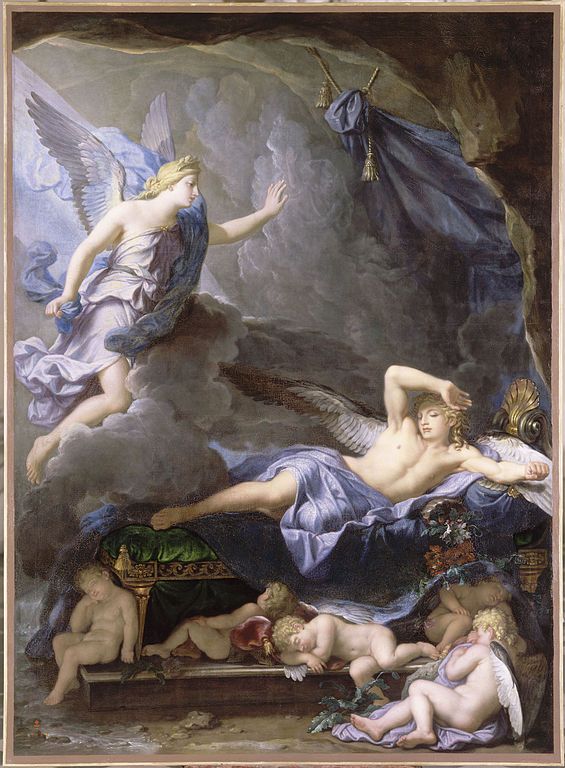 Pintura de René Antoine Houasse en la que se observa a Morfeo despertarse cuando  Iris se acerca.