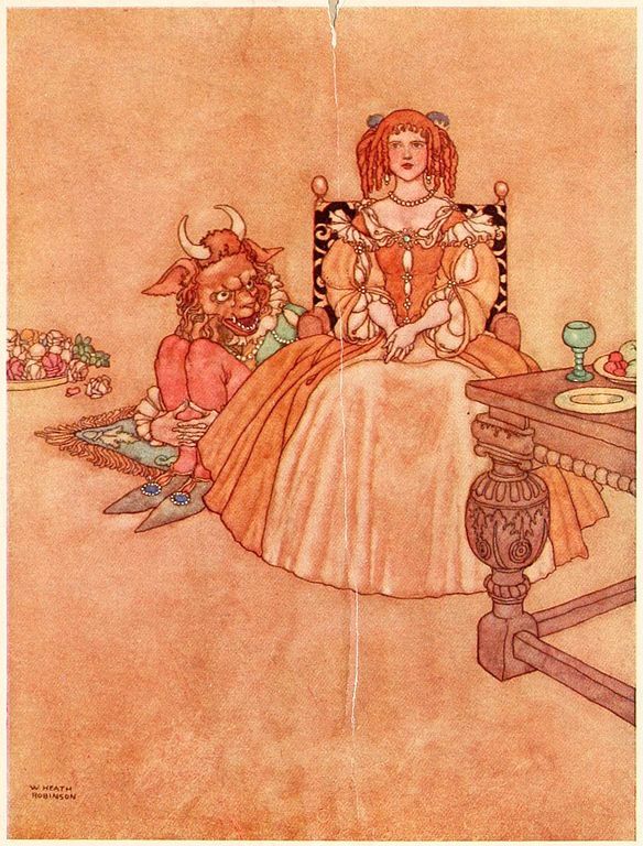 Ilustración de La Bella y la Bestia presente en Old-times Stories, publicado en 1921.