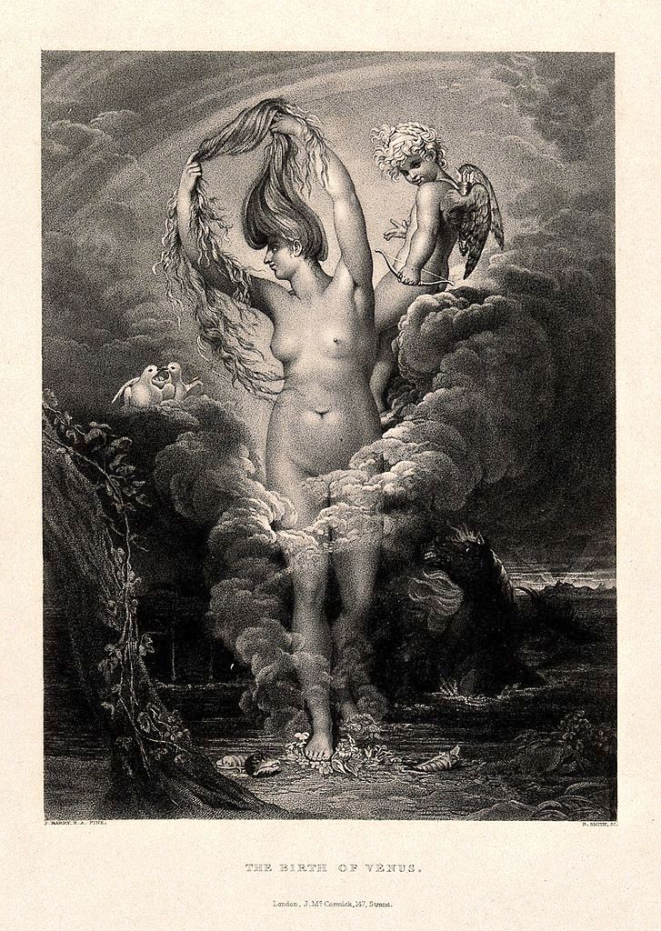 El nacimiento de Venus (Afrodita). Grabado de B. Smith. Vía Wikimedia Commons.
