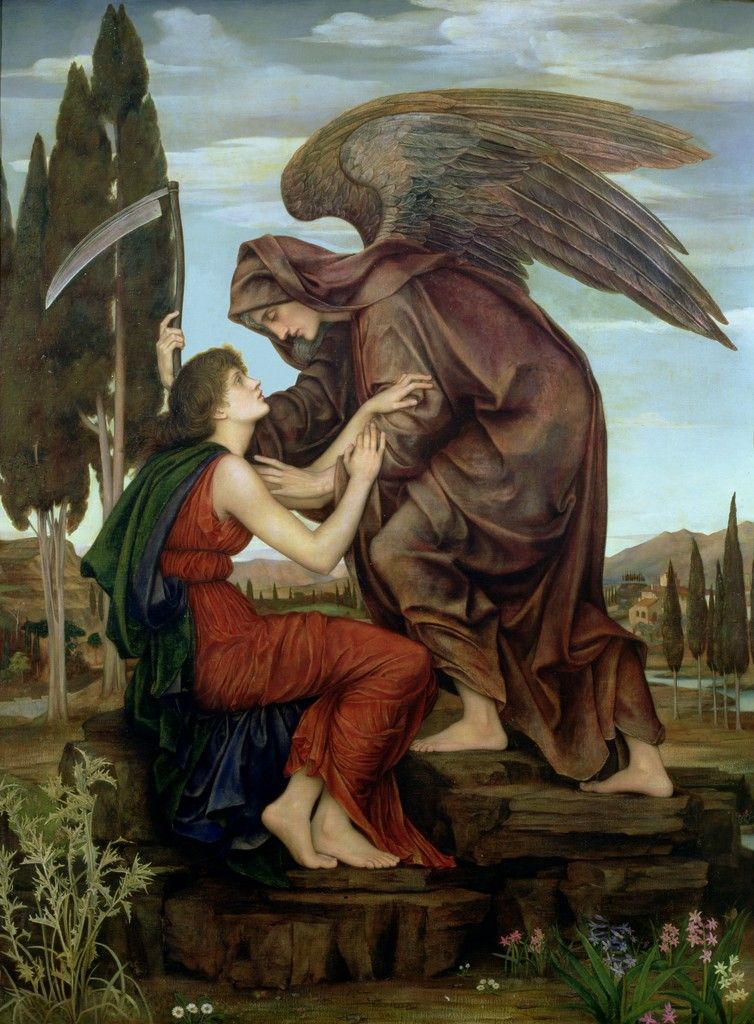 Retracto artístico del ángel de ma muerte realizado por Evelyn de Morgan en 1881. Vía Wikimedia Commons.