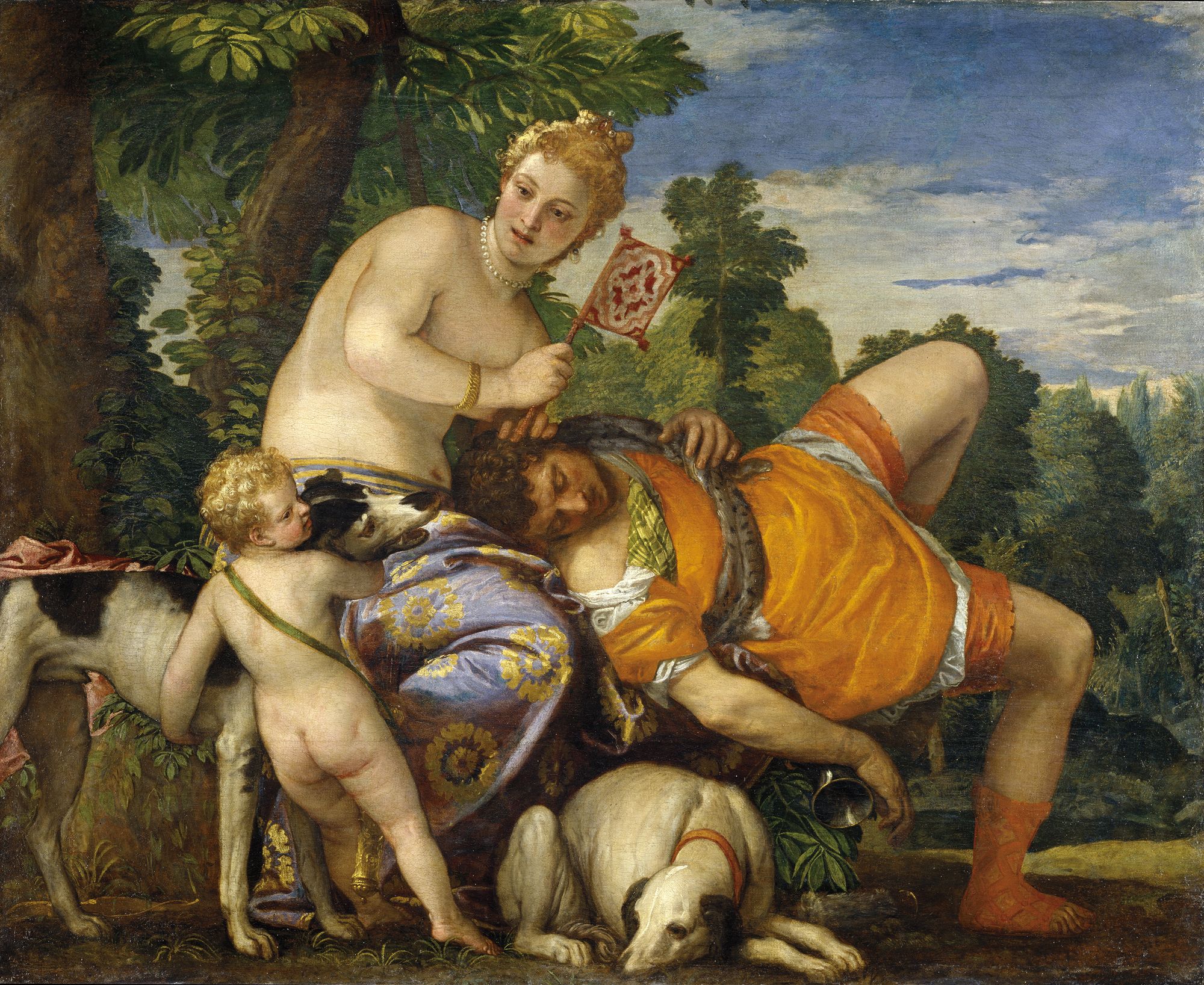 Venus y Adonis. Pintura de Paolo Veronese. 1580.