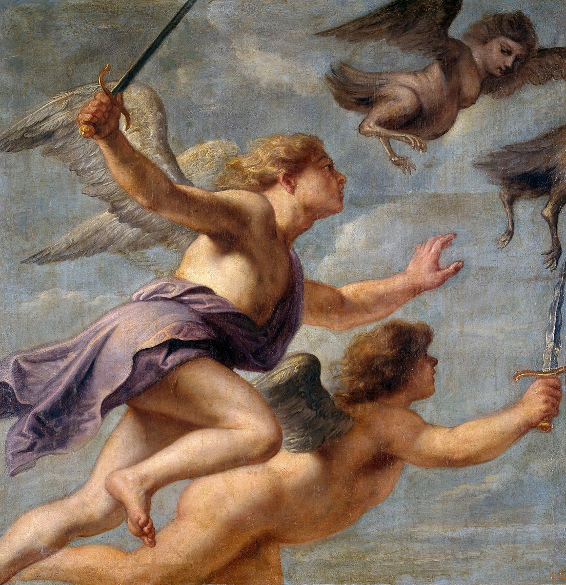 Las arpías siendo perseguidas por Calais y Zetes. Pintura de  Erasmus Quellinus.