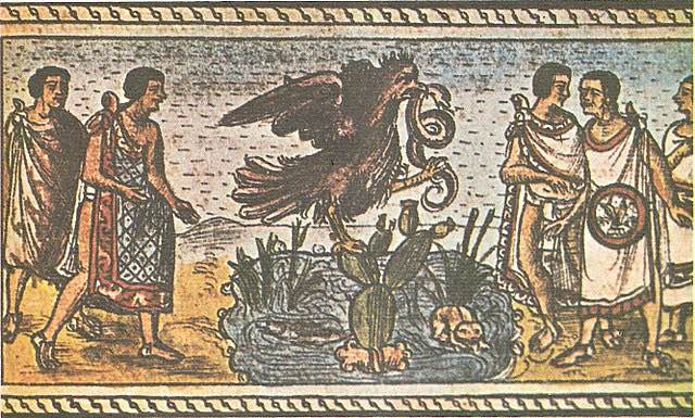 Fundación de México-Tenochtitlan según el Códice Durán. Dominio público, <a href="https://commons.wikimedia.org/w/index.php?curid=1265687">Enlace</a>