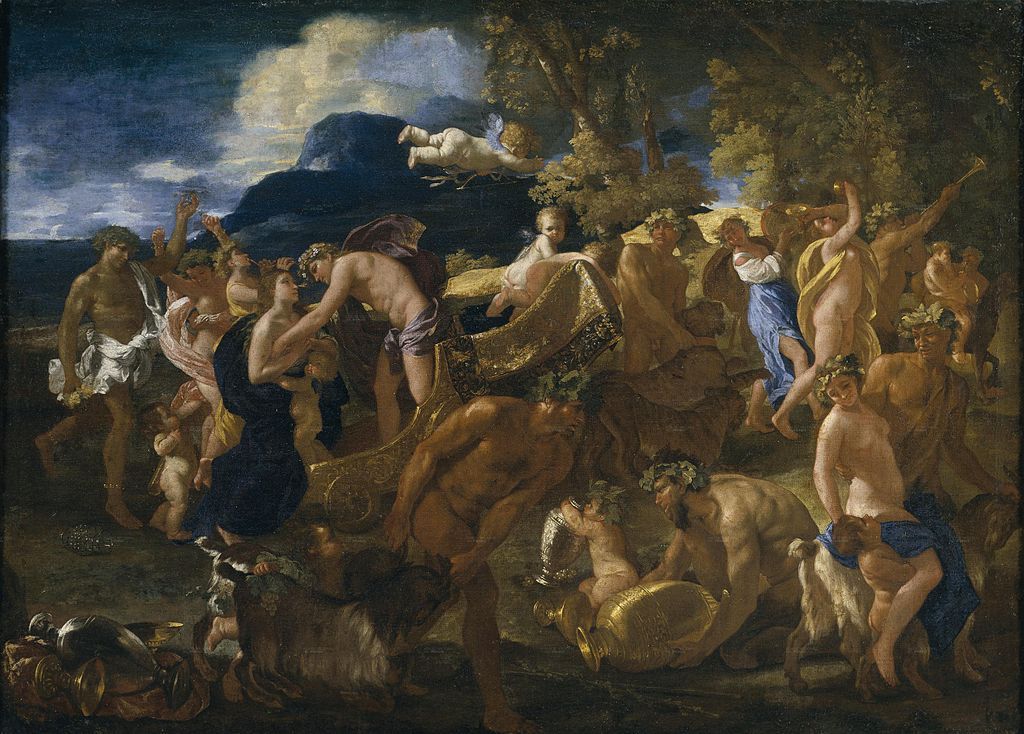 Pintura de Nicolas Poussin, en la que se representa a Dionisio invitando a Ariadna a subir a su carruaje.