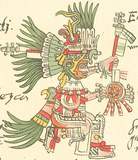 Huitzilopochtli descrito en el codice Telleriano-Remensis Dominio público, <a href="https://commons.wikimedia.org/w/index.php?curid=1761816">Enlace</a>