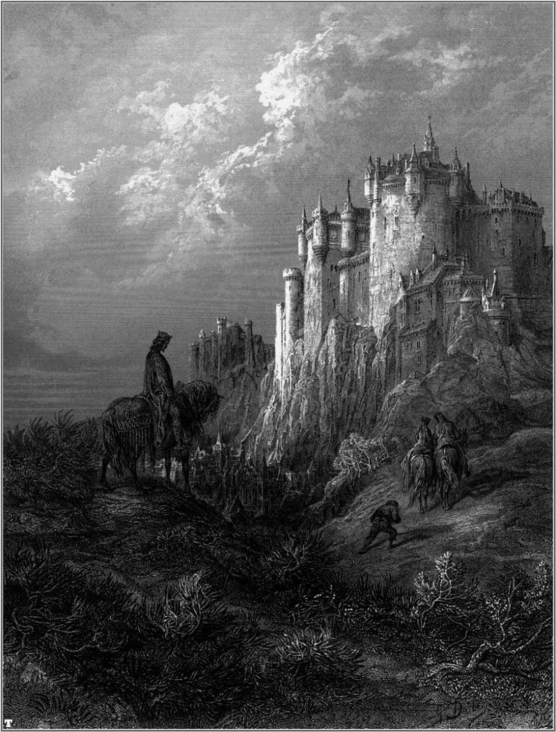 Ilustración de Camelot, la sede de la corte del rey Arturo, realizada por Gustave Doré.