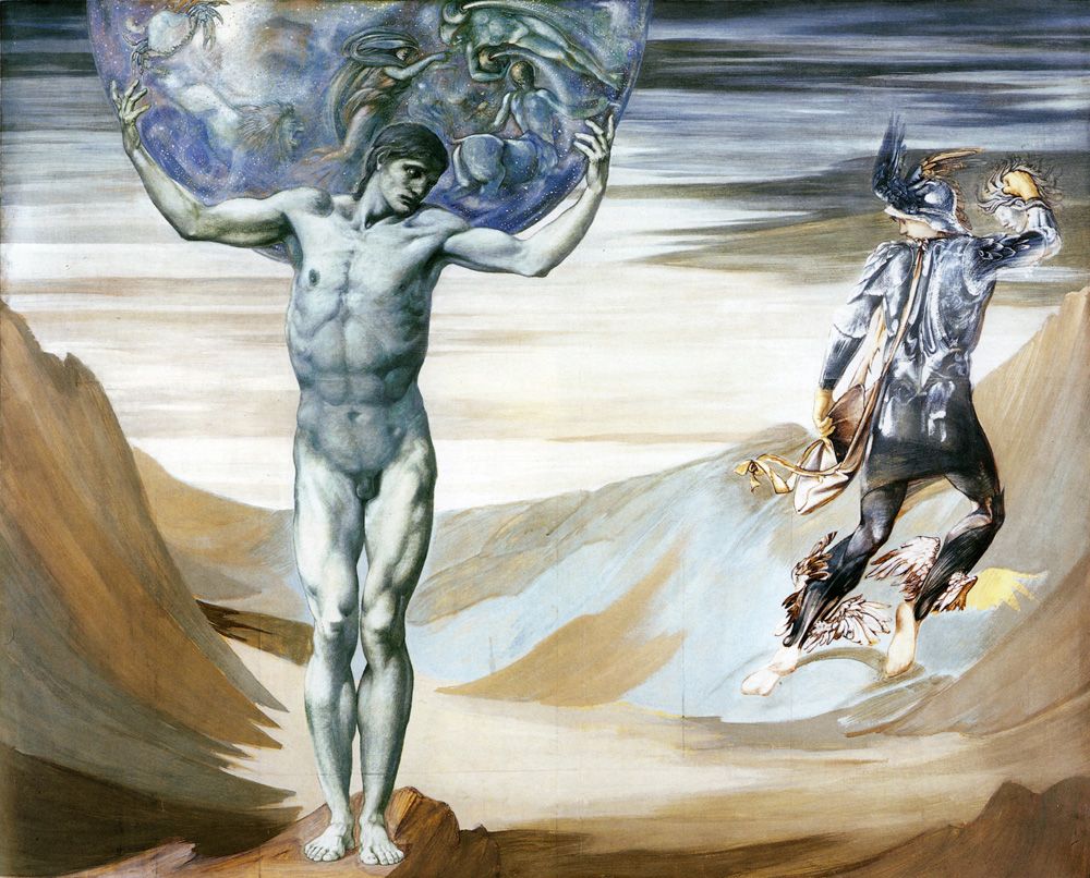 Atlas transformado en piedra por Perseo. Pintura de Edward Burne Jones.