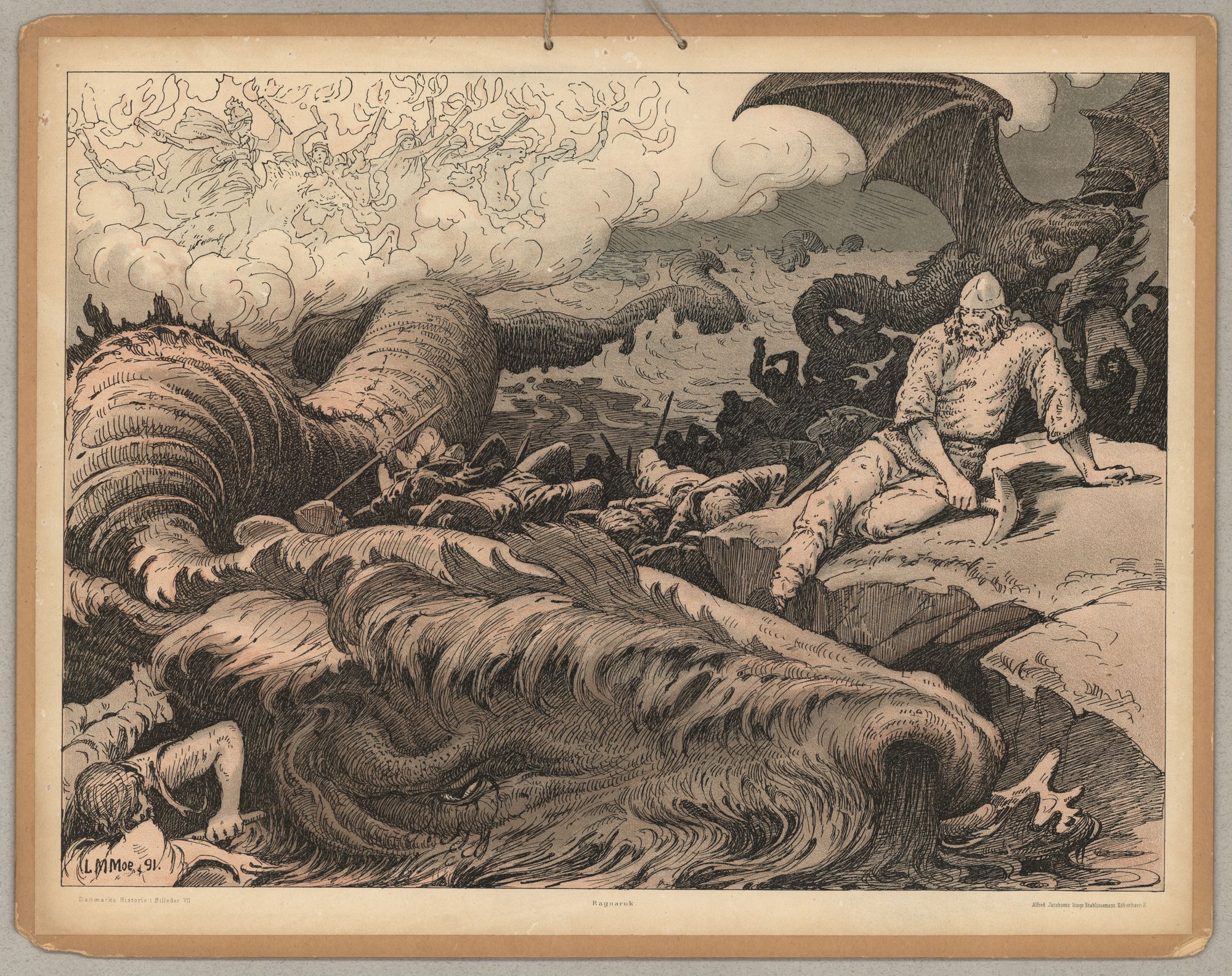 Representación del Ragnarök en una pintura de Luis Moe.