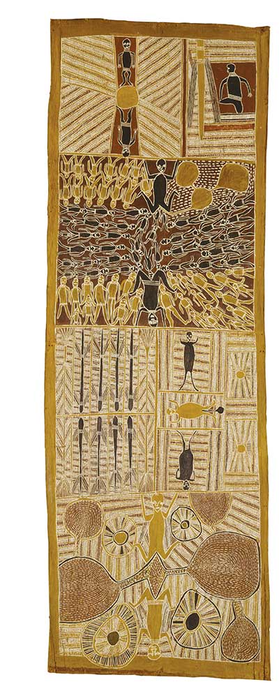 La historia de la creación Djang’kawu del mundo representada en una pintura ceremonial de Mawalan 1 Marika Vía https://www.nma.gov.au/exhibitions/yalangbara/djangkawu-ancestors