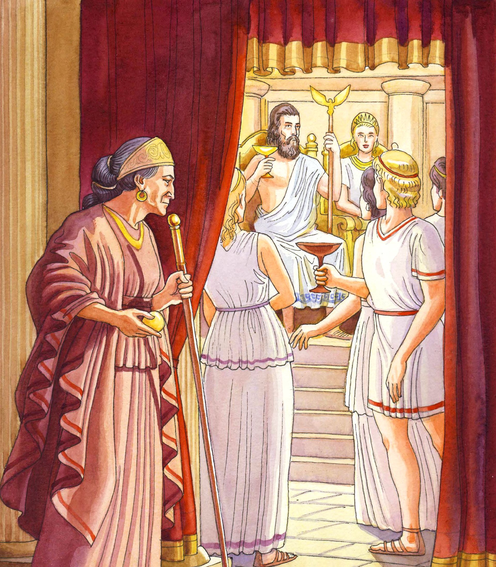 Eris, la diosa de la discordia es la reponsable del inicio de la guerra de Troya, ya que fue ella la que lanzo la manzana drada que daría orígen a juicio de París y el posterior rapto de Helena. Gráfico de N. A. Vasiliev.