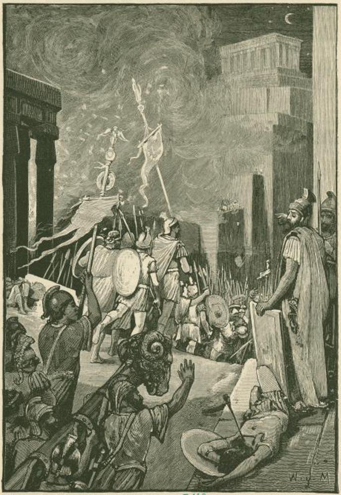 Representación del asalto final a Cartago por parte de las fuerzas romanas.