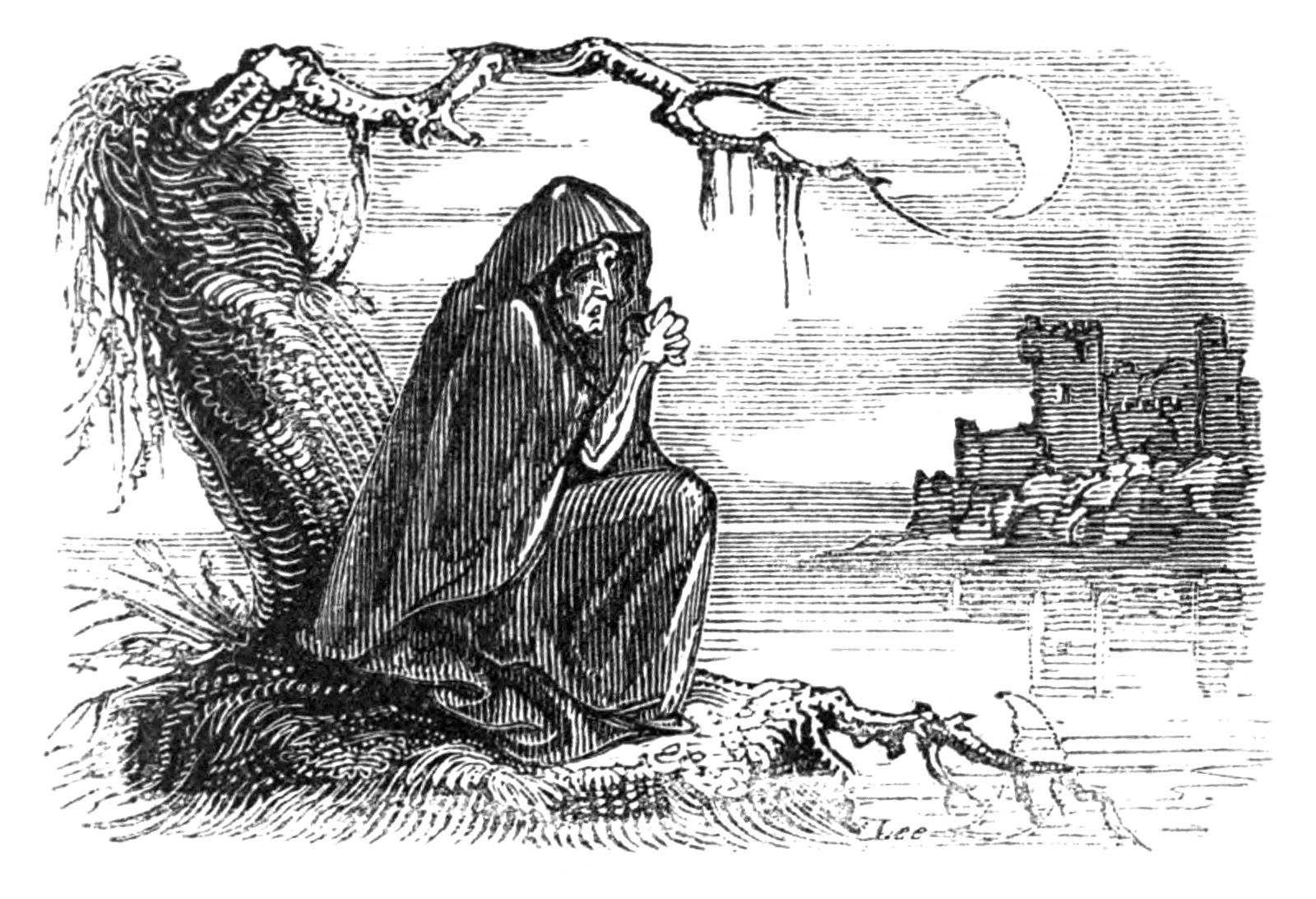 Imagen a tinta que representa a una banshee publicada en libro Fairy Legends and Traditions of the South of Ireland de Thomas Crofton Croker