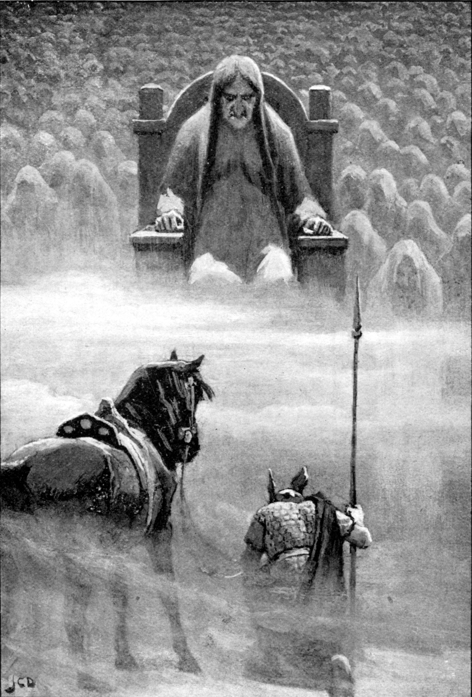 Hermod ante Hel ilustración del libro Myths of the Norsemen from the Eddas and Sagas de HA Guerber 1909.