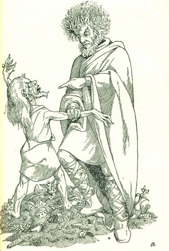 Cuando Andvari escapaba tras entregar su tesoro, Loki vio el anillo que el enano llevaba en su mano, asi que lo detuvo y le robo su anillo.
