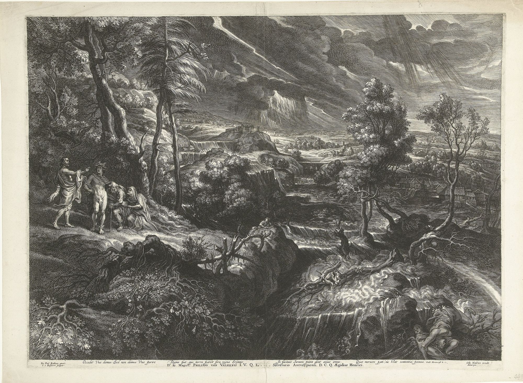 Según la leyenda Filemón y Baucis querían ofrecer un banquete a los dioses, y lo único que podían ofrecerles era un pato, pero el animal escapó y los dos ancianos tuvieron que correr tras el, en su escape el animal los llevó a un sitio alto donde estuvieron resguardados del diluvio que destruiría Frigia. 