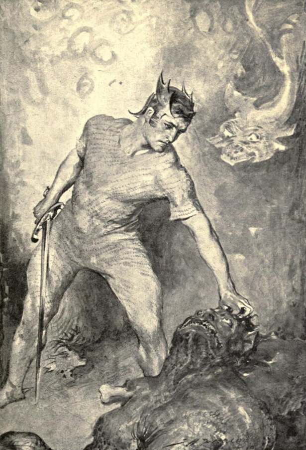 Beowulf decapita a Grendel.