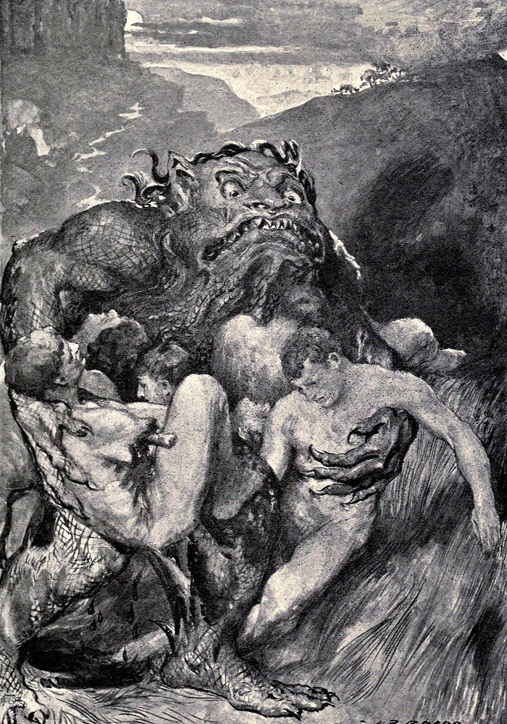 Grendel se lleva a los hombres del Rey Hrotgar.