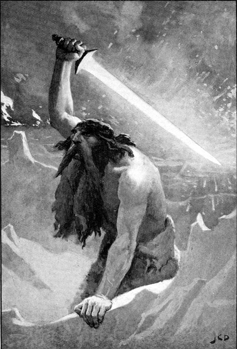 Surtr el gigante con su espada flamigera. John Charles Dollman.