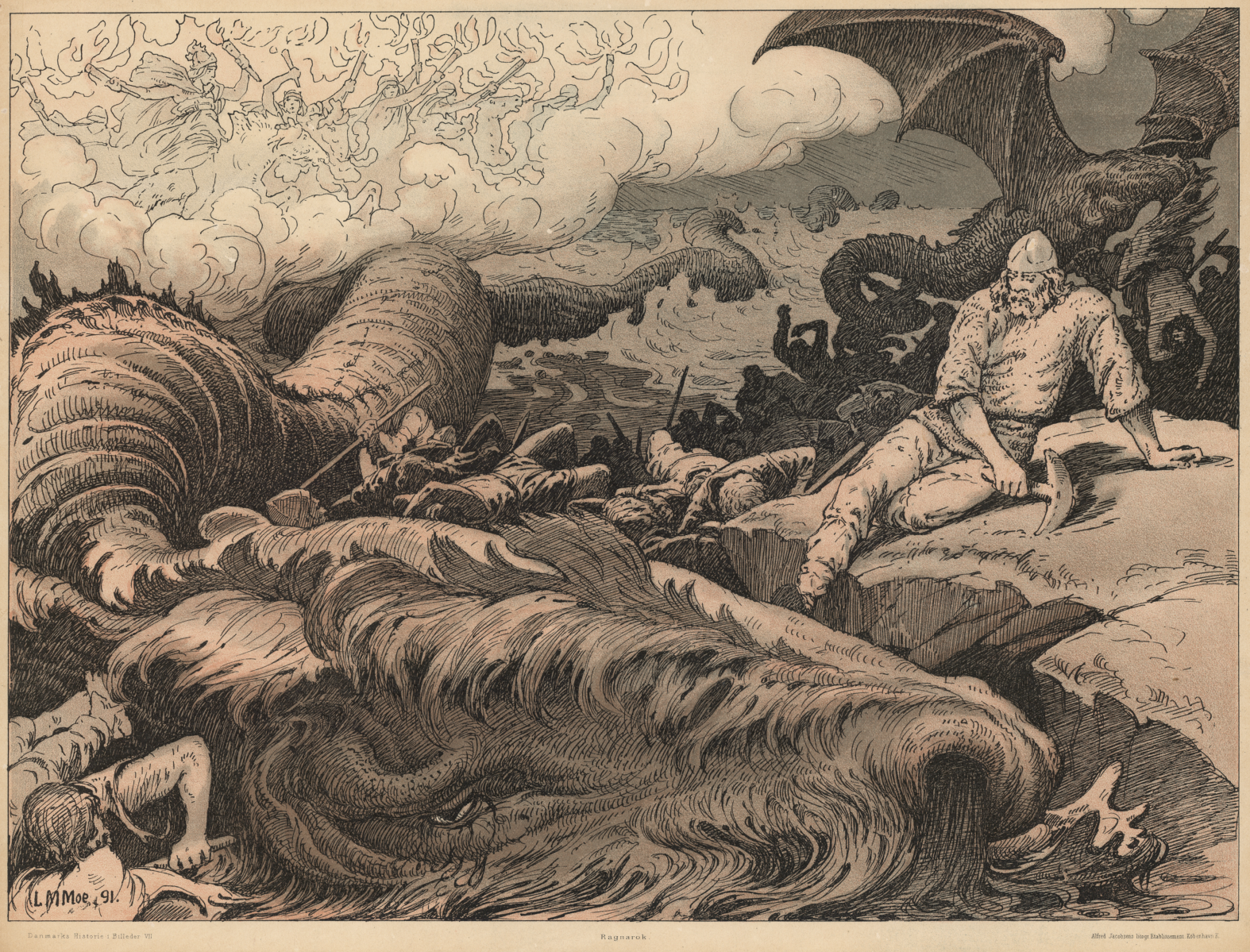 Los mares se volveran inquietos debido al movimiento de la serpiente de Midgard la que envenenara el ambiente. Imagen Ragnarok de Louis Moe.