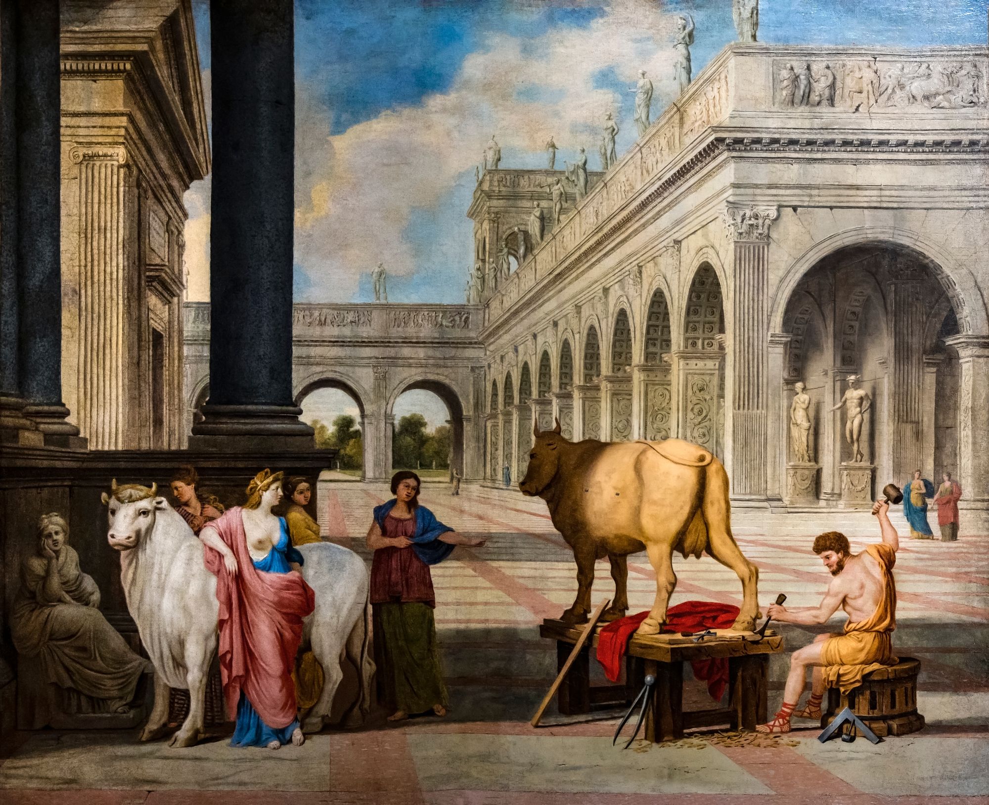 Dédalo construyendo el toro solicitado por Pasifae.