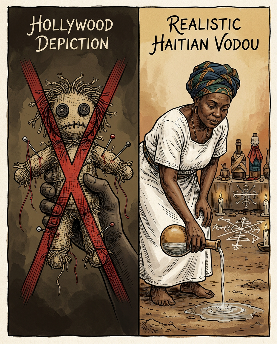 La imagen occidental del vudú (muñecos, maldiciones, zombis caníbales) es el resultado de siglos de propaganda colonial y sensacionalismo cinematográfico, diseñada para demonizar la primera república negra libre del mundo.