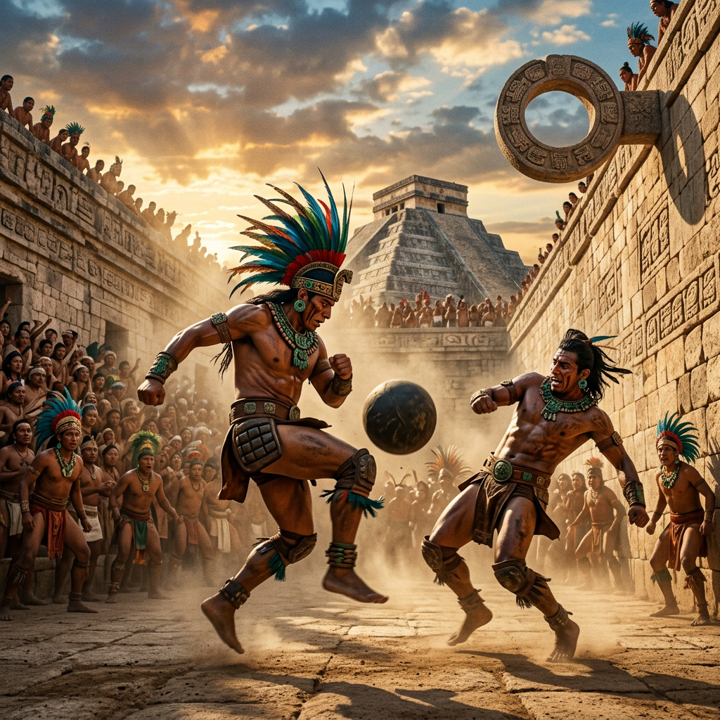 El Pok-ta-Pok o juego de pelota era una recreación física de la batalla mitológica entre las fuerzas de la luz y la oscuridad.