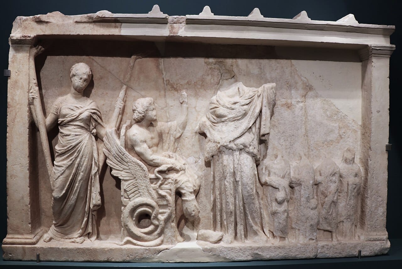 Relieve votivo de Deméter y Triptólemo, Eleusis, siglo IV a.C.