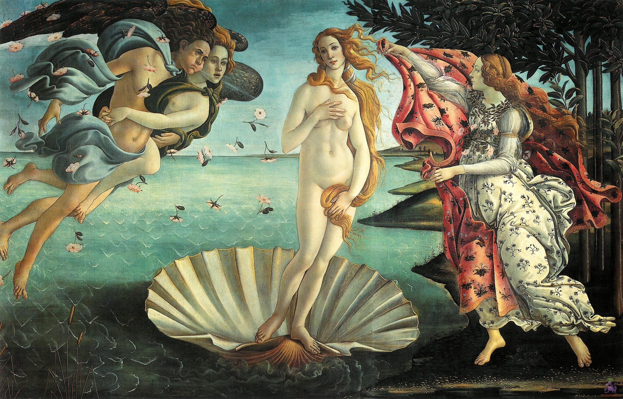 El nacimiento de Venus pintado por Sandro Botticelli, c. 1484-1486
