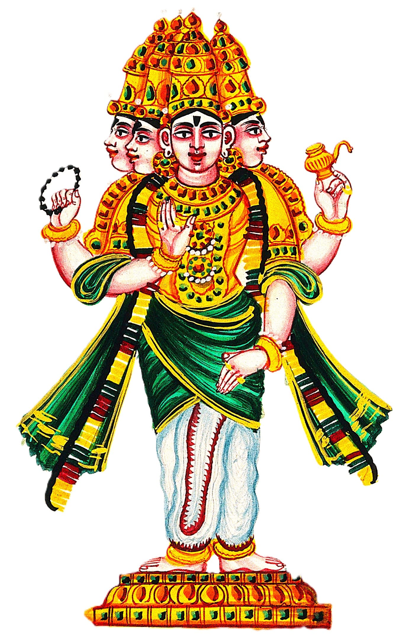 Representación artística del dios Brahma con sus cuatro rostros y atributos sagrados