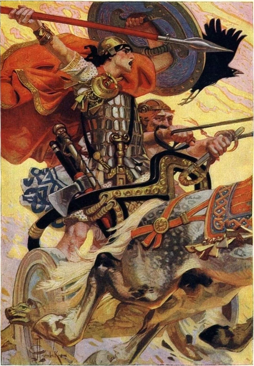 Cú Chulainn, ilustración de Joseph Christian Leyendecker 1911