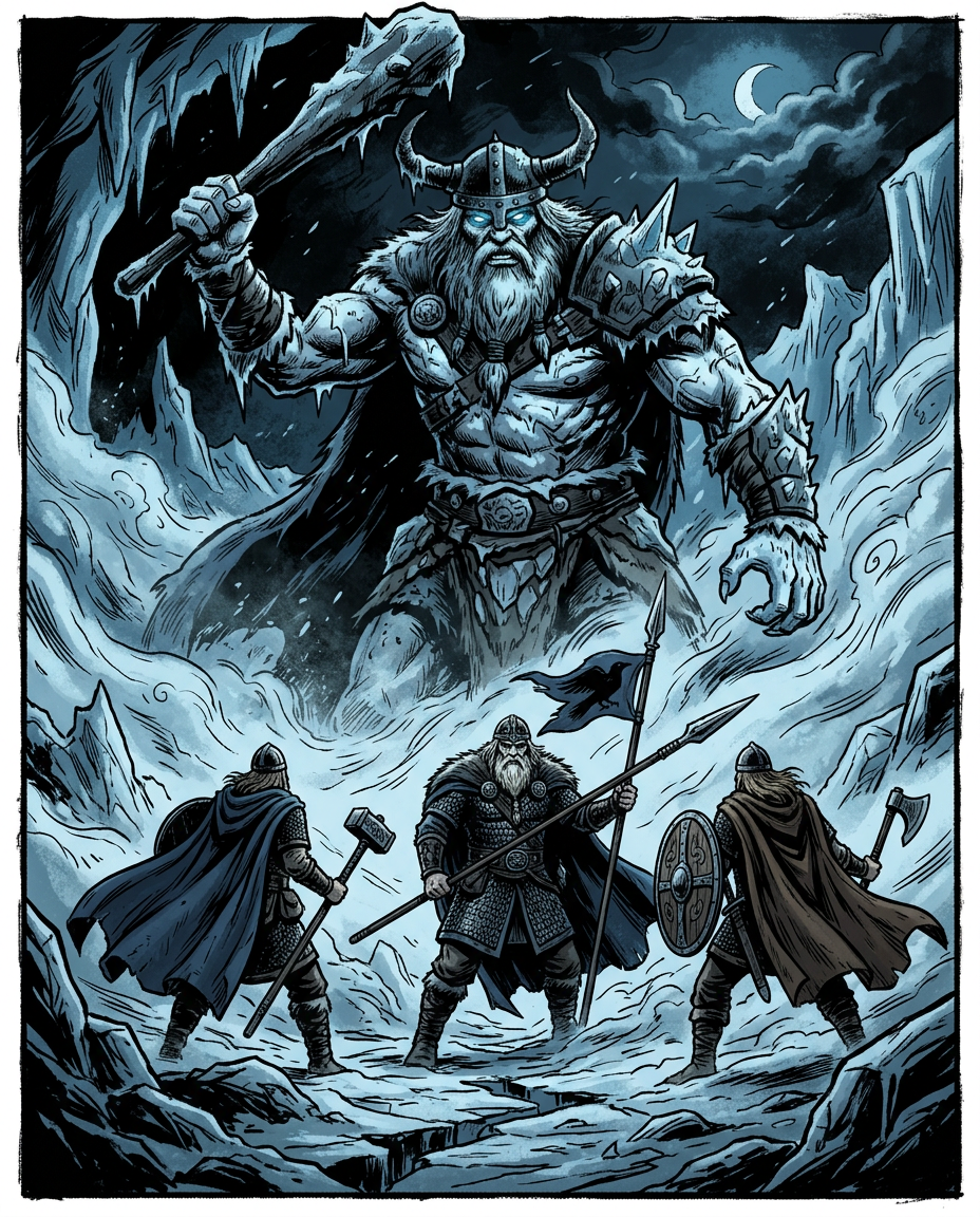El gigante nórdico Ymir en el vacío helado de Ginnungagap