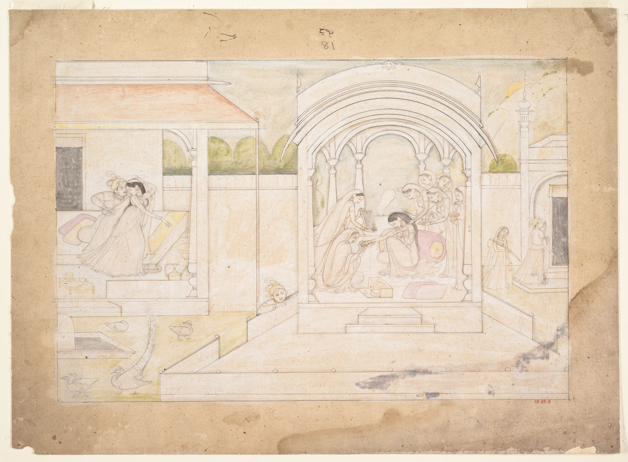 La dicha conyugal de Nala y Damayanti, folio de una serie pictórica del siglo XVII