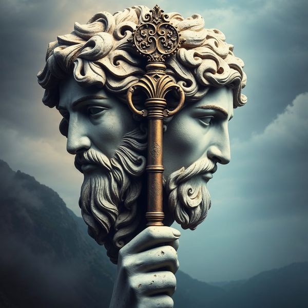 Escultura de Jano, el dios romano de las transiciones, con dos rostros mirando en direcciones opuestas 