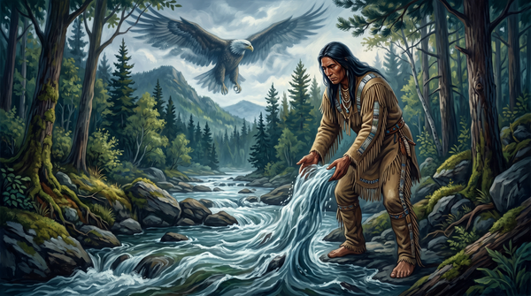 Gluskap, el héroe cultural Wabanaki, moldeando el paisaje norteamericano con sus manos