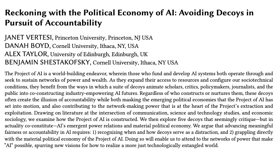 New Paper on Political Economy of AI (plus a fun talk involving youth + AI)