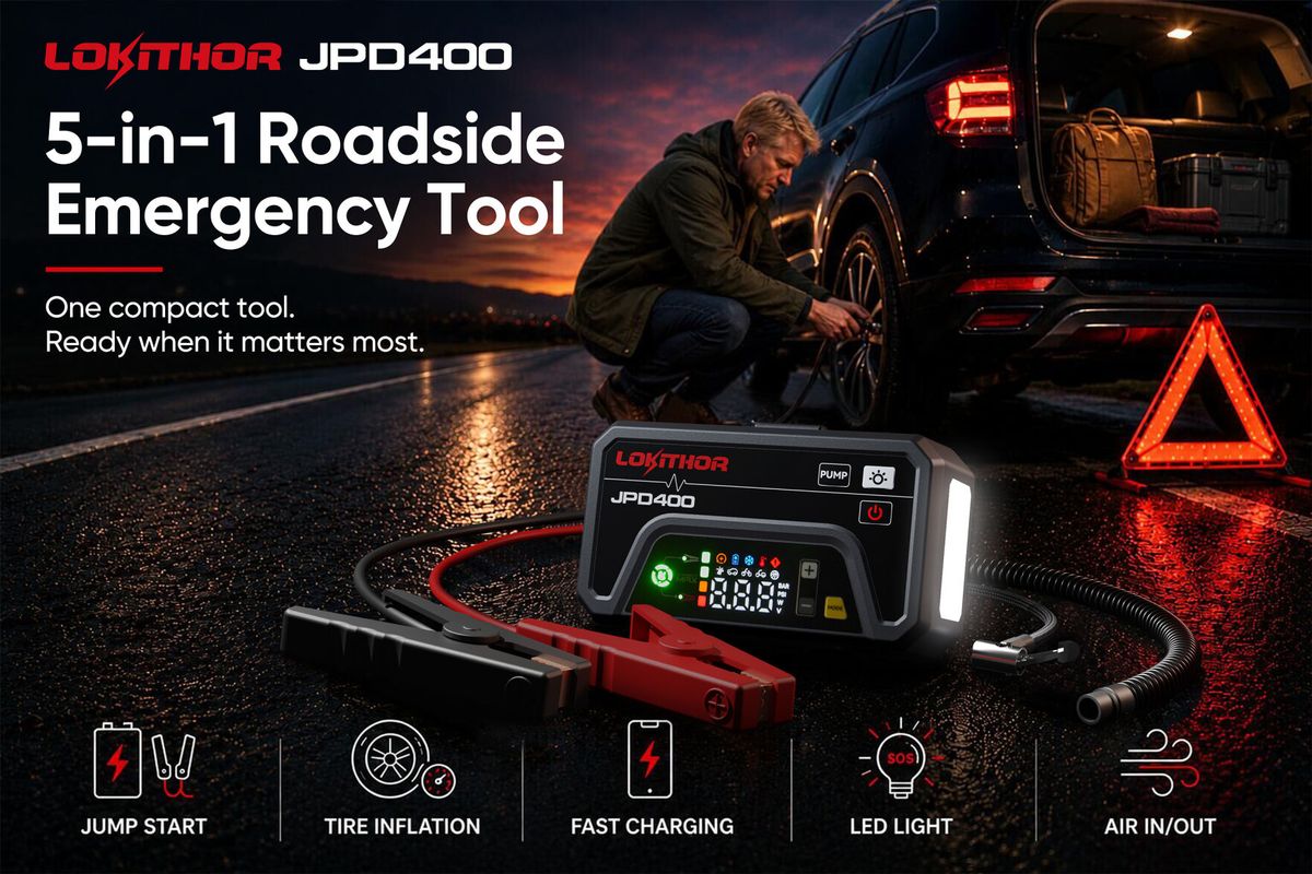 LOKITHOR Launches JPD400, a 5-in-1 Roadside Emergency Tool with Jump Starting, Tire Inflation, and Fast Charging