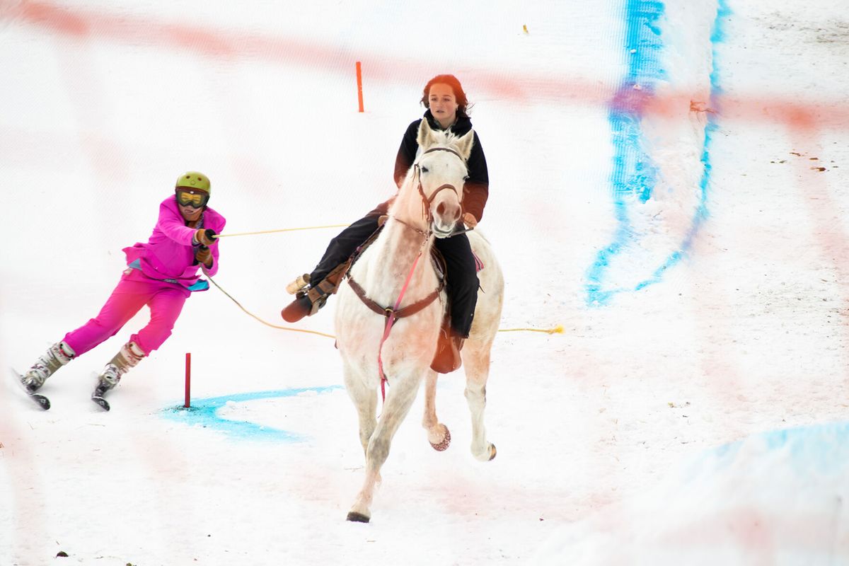 Slick skis and fast horses compete at Big Sky Skijoring.