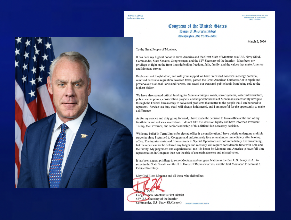 Montana Congressman Ryan Zinke to retire, will not seek reelection