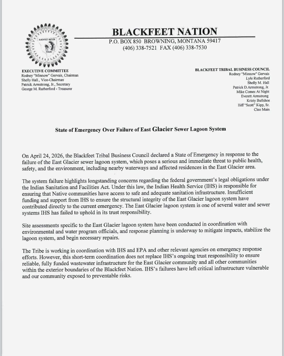 East Glacier sewer failure prompts emergency declaration