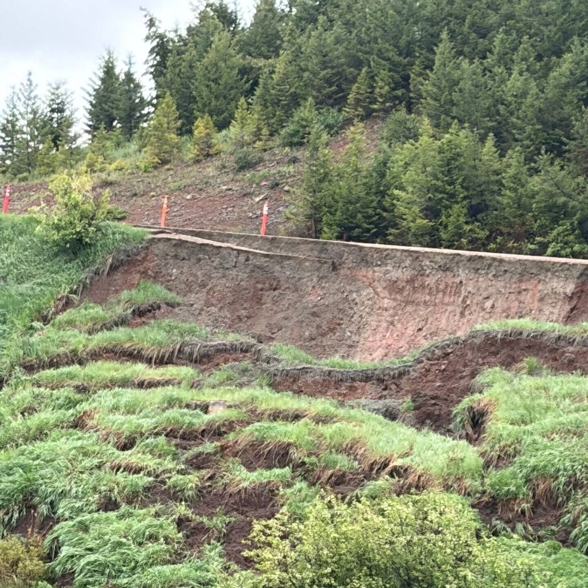 Evans Riceville Road near Belt down to one lane after slide