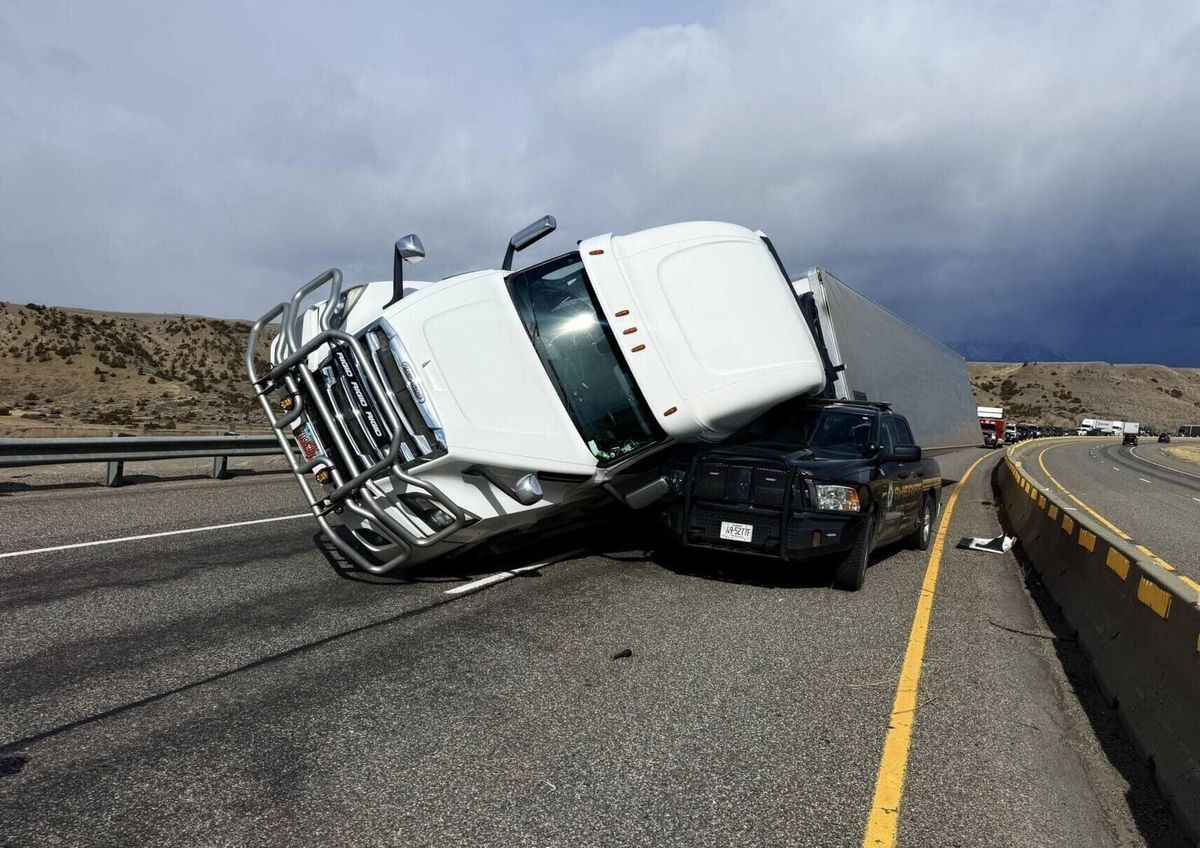 Park County deputy hit by blown over semi truck while responding to separate blown over semi truck