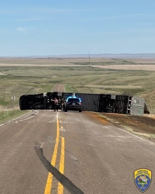 Overturned semi truck reported on Highway 13 south of Scobey