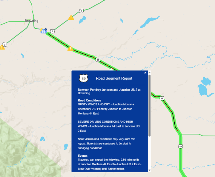 'Blow Over Warning' issued for US-89, roads near Browning