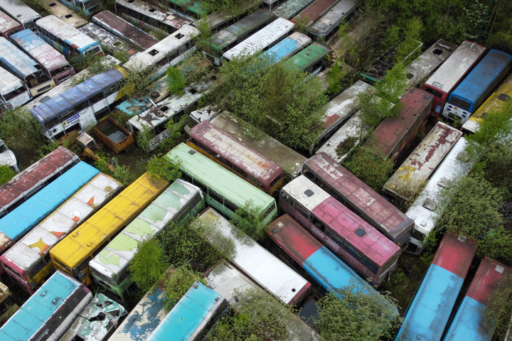Hundreds of buses abandoned at eerie ‘bus graveyard’