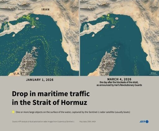 Only nine commercial ships detected crossing Hormuz Strait since Monday